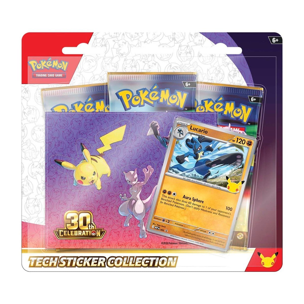 Pokémon 30th Celebration Tech Sticker Collection Lucario 3 Packs