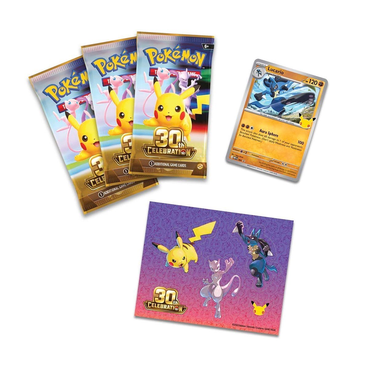Pokémon 30th Celebration Tech Sticker Collection Lucario 3 Packs