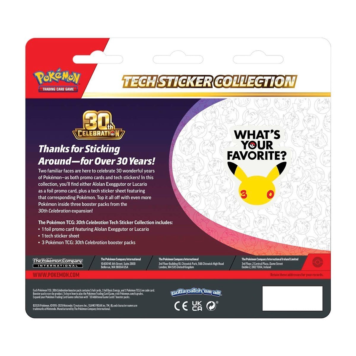 Pokémon 30th Celebration Tech Sticker Collection Lucario 3 Packs