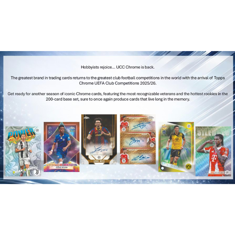 Topps 2025/26 Chrome UEFA Club Competitions Soccer Jumbo Box 12 Packs